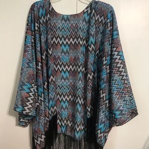 2Chic Kimono shrug with fringe,one size fits most,multi color, silky material